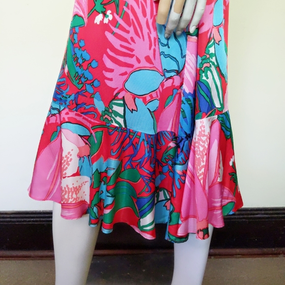 🎉HP🎉 Talbots Tropical Floral Fit Flare Pink Dress 14 - Picture 6 of 9